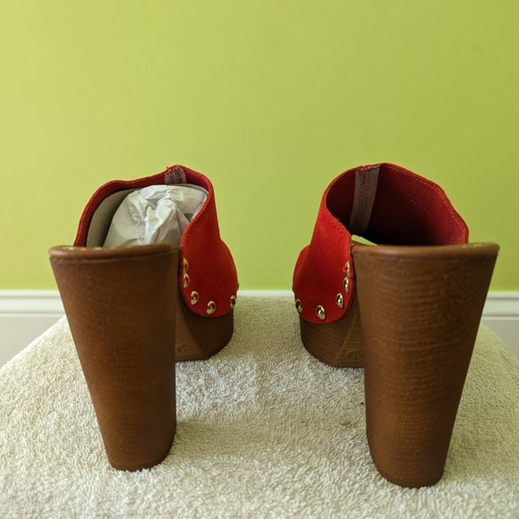 Nine West Unused Bright Brick Red Orange Platform Clogs Sz 6 - Picture 5 of 5